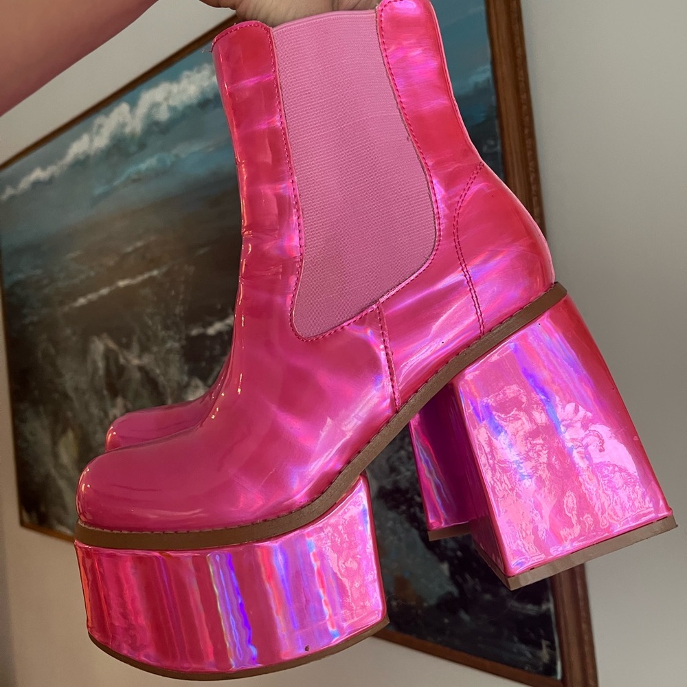 Pink platform boots